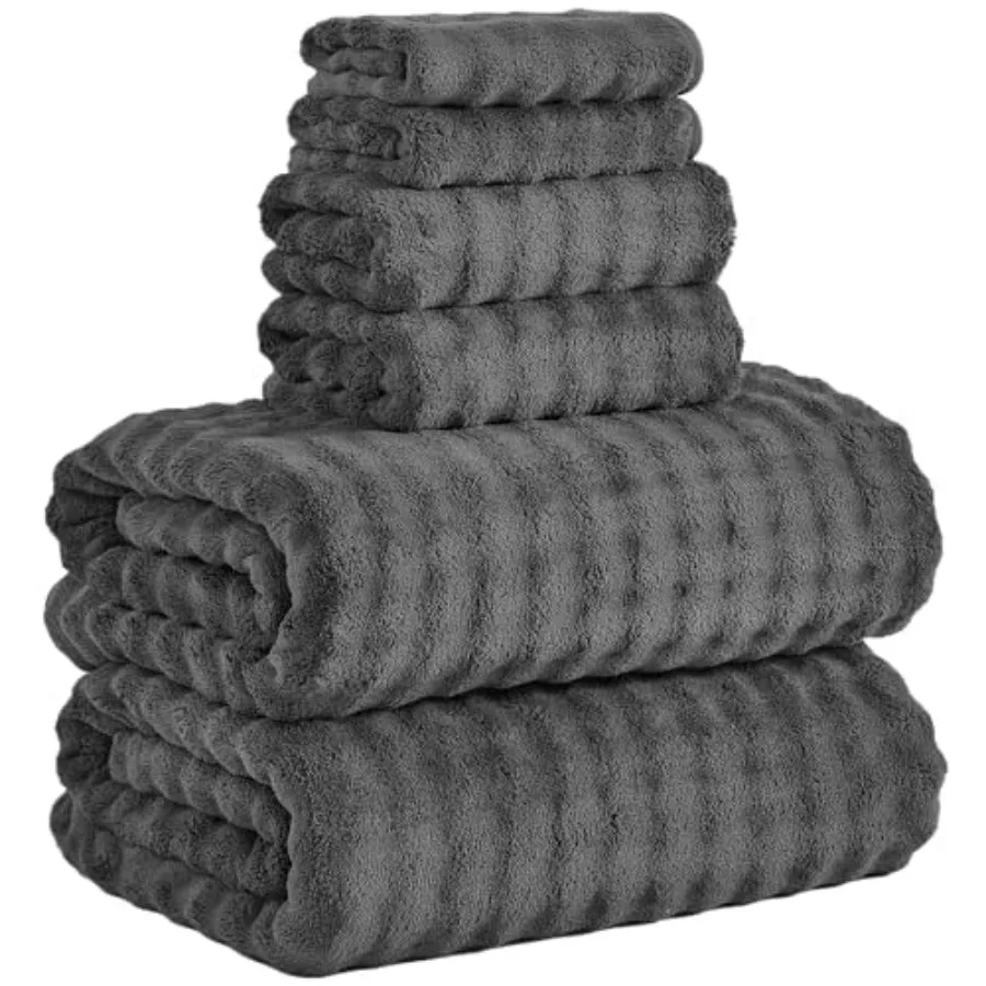 Bath Towels Set 6 Piece for Bathroom Spa Gym Hotel: 40x80 Inches Microfiber, Charcoal Gray, Highly Absorbent Quick Dry Ultra So