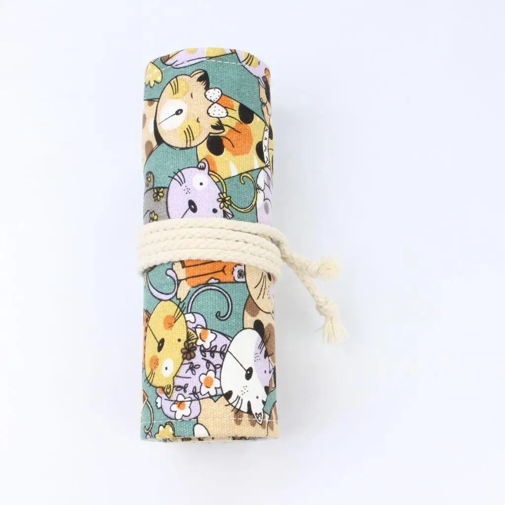 Gato Padrão Lápis Sacos de Lona, Pen Case, Pintura Bolsa Escova, Roll Up Titulares, 2 pcs