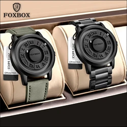 LIGE Brand FOXBOX Quartz Mens Watch Creative Scrolling Beads Luxury Watches Men Stainless Steel Band Magnetic Force Reloj Hombre