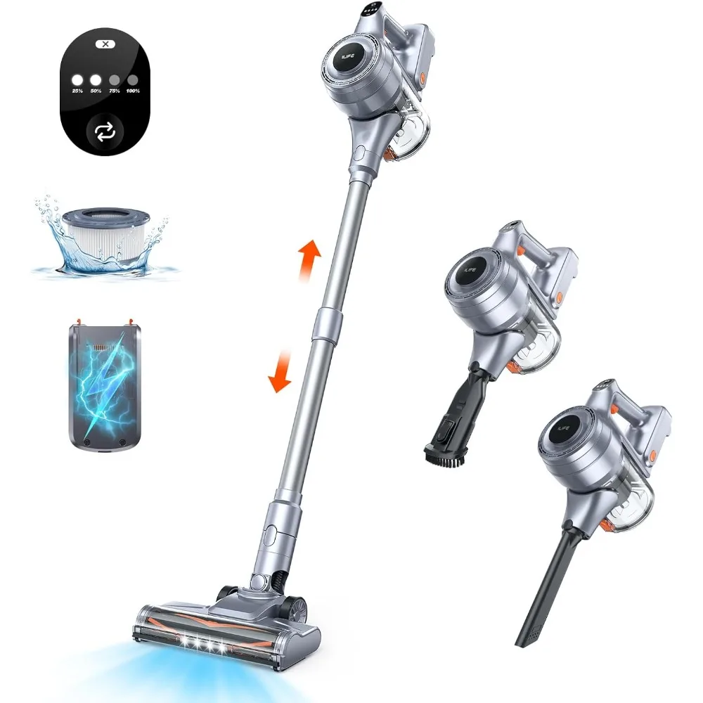

Cordless Vacuum Cleaner, Self-Standing Lightweight Stick Vacuum with 35 Mins Runtime, Detachable Battery