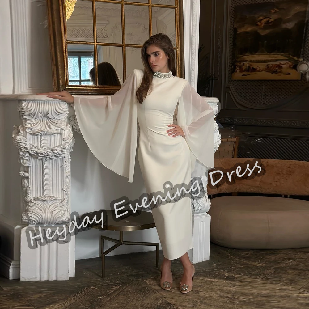 

Heyday Crepe O-Neck Saudi Arabia Mermaid Long Sleeves Prom Gown Sexy Tea Length Elegant Evening Party Dresses For Women 2024