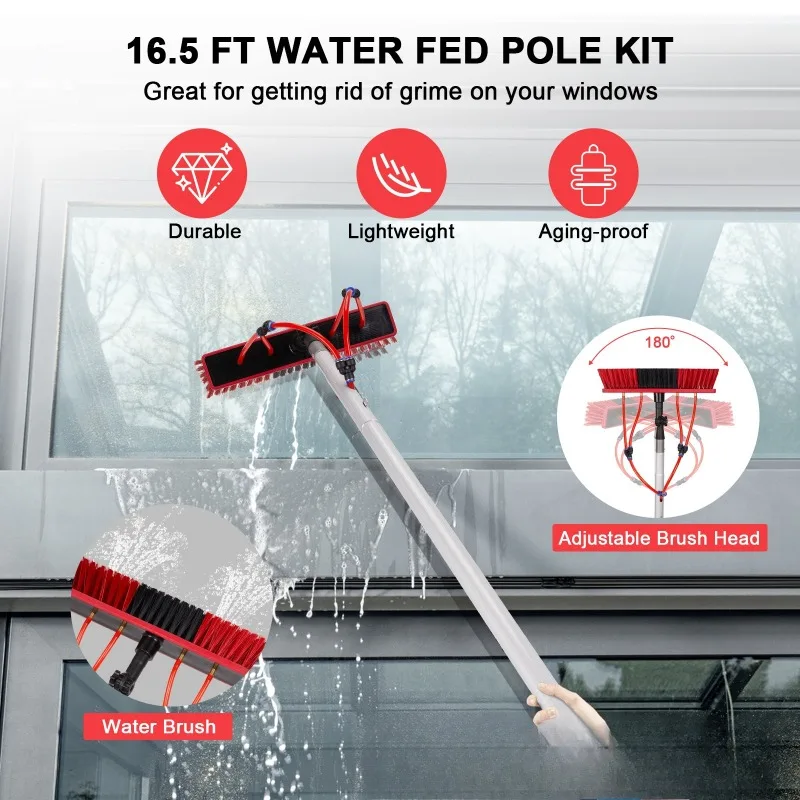 

Solar Panel Cleaning Kit Window Washer System Water Fed Pole 26-60FT Extendable Brush Tool
