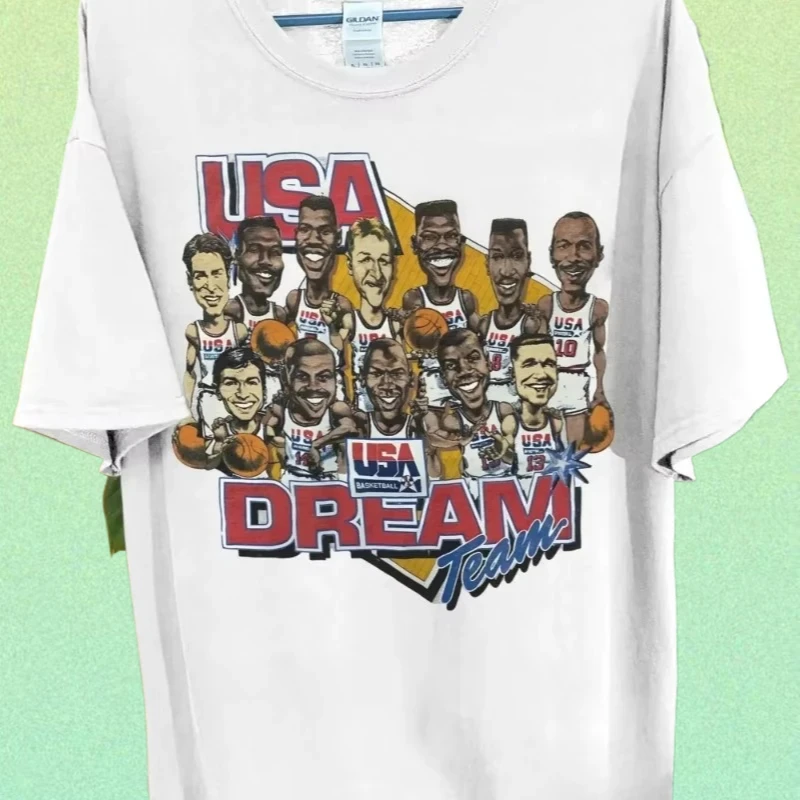 

Новая летняя баскетбольная футболка в стиле ретро, топ с круглым вырезом, дышащая мужская и женская одежда Dream Team 90-х годов, американский топ