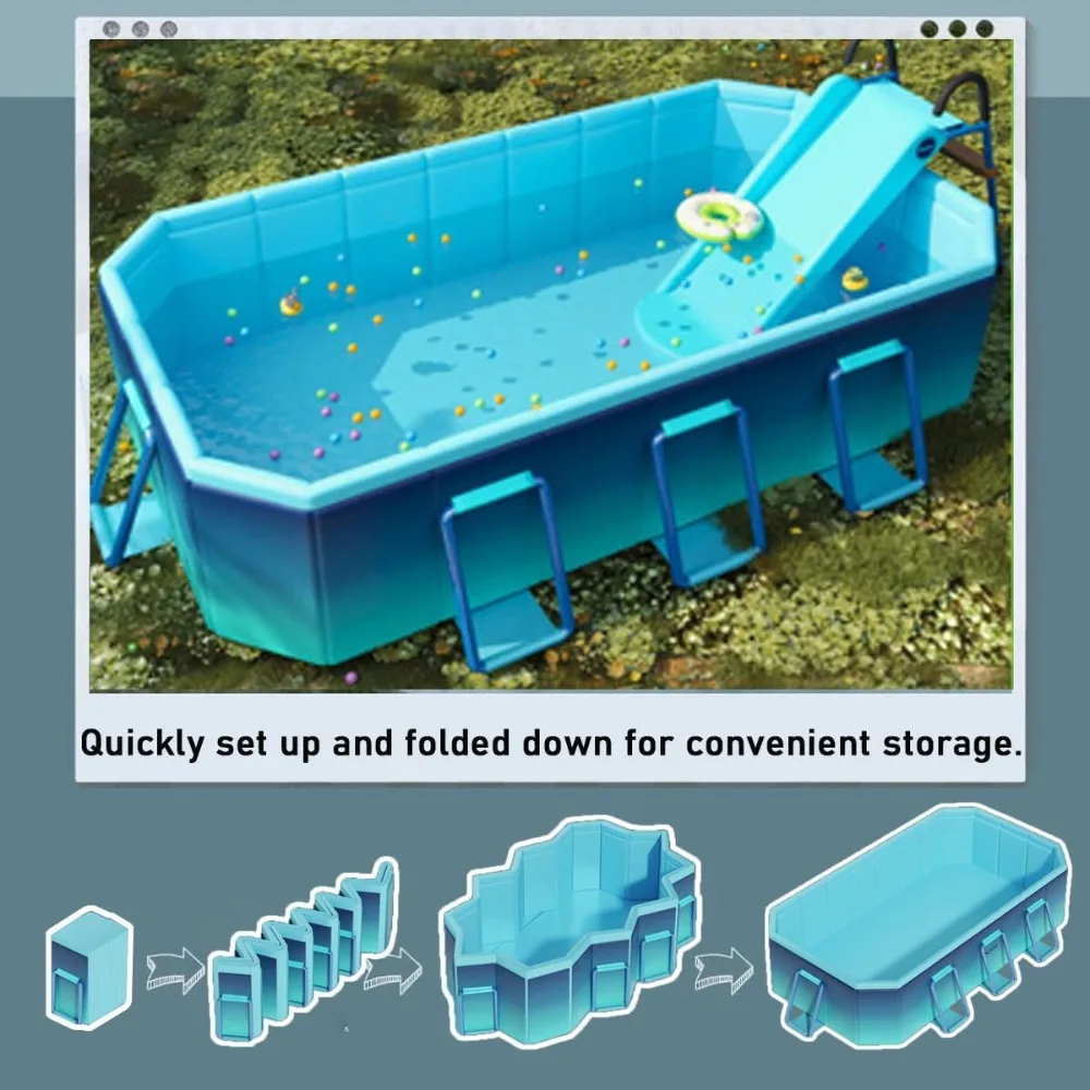 Piscina plegable no inflable para niños y adultos, piscina grande portátil con carcasa de plástico duro, para exteriores