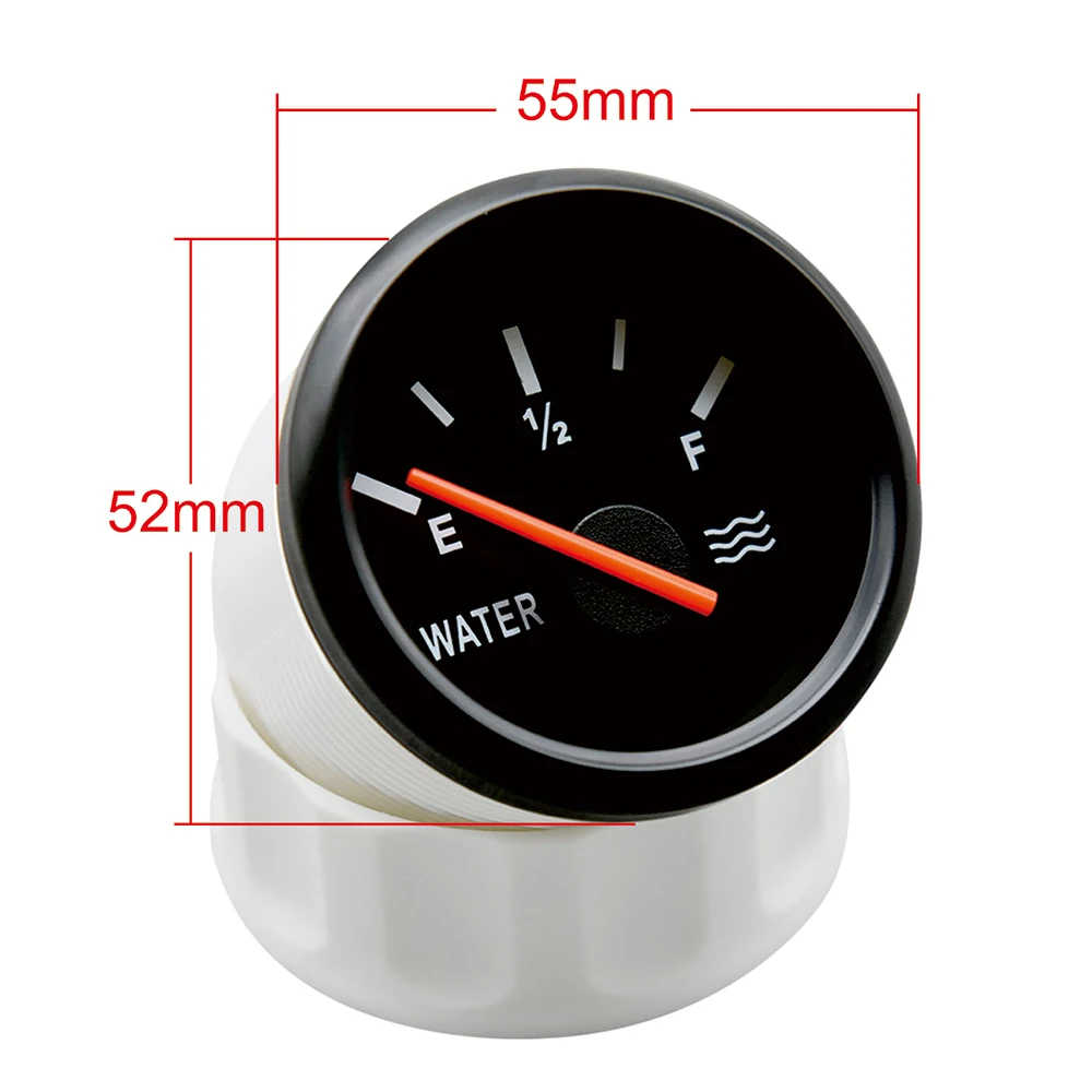 52mm Car Fuel Level Water Level Gauge 0-190ohm Marine Boat Water Tank Level Gauge Waterproof Digital Pointer Gauge Red backlight