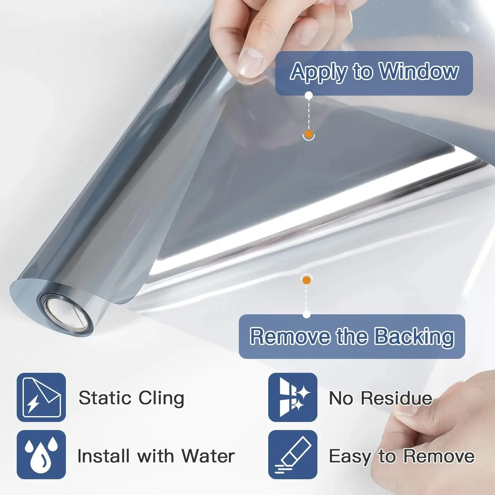 One Way Window Privacy Film Black Silver Window Tint for Home, Reflective Mirror Glass Windows Coverings Sun Heat UV Blocking