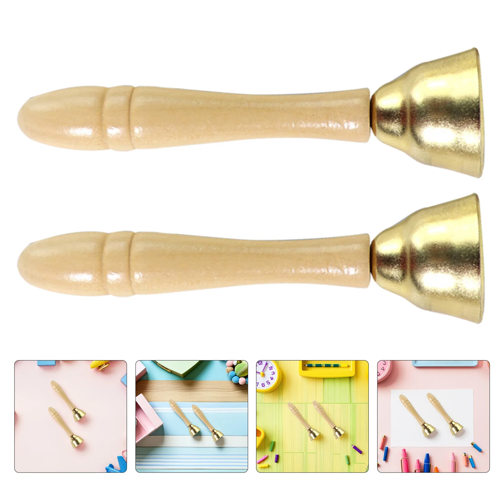 

Wooden Handle Bell Montessori Toddler Hand Bells Preschool Music Instrument Brass Percussion Early Learning Sensory Play