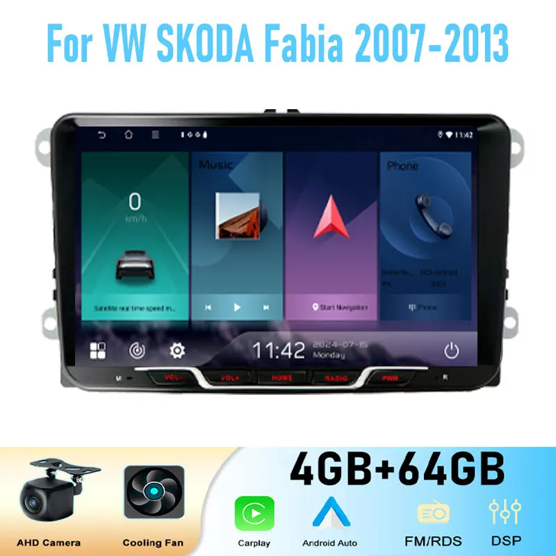 9 ''Für VW SKODA Fabia 2007-2013 64GB Auto Radio Drahtlose Android 15 GPS Head Unit Carplay intelligente System WIFI Google Karte