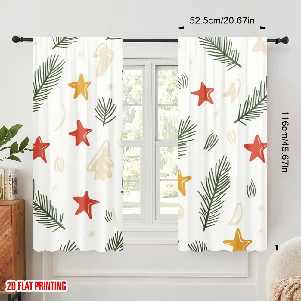 2pcs,2D plane printing Popular Curtains Christmas Trees Stars Berries (2) Versatile Fabric (without rod) Decorations Outdoor