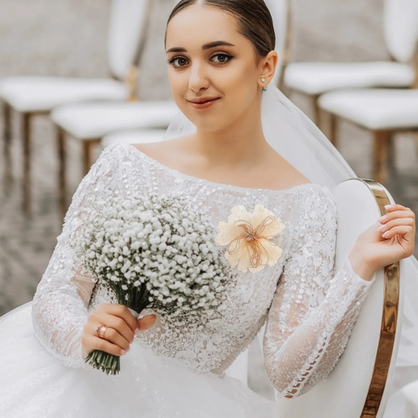 دبوس بروش على شكل زهرة من القماش للنساء دبابيس بلوم صناعية أنيقة للفساتين دبوس ملابس أنيقة للمناسبات الرسمية غير الرسمية #3