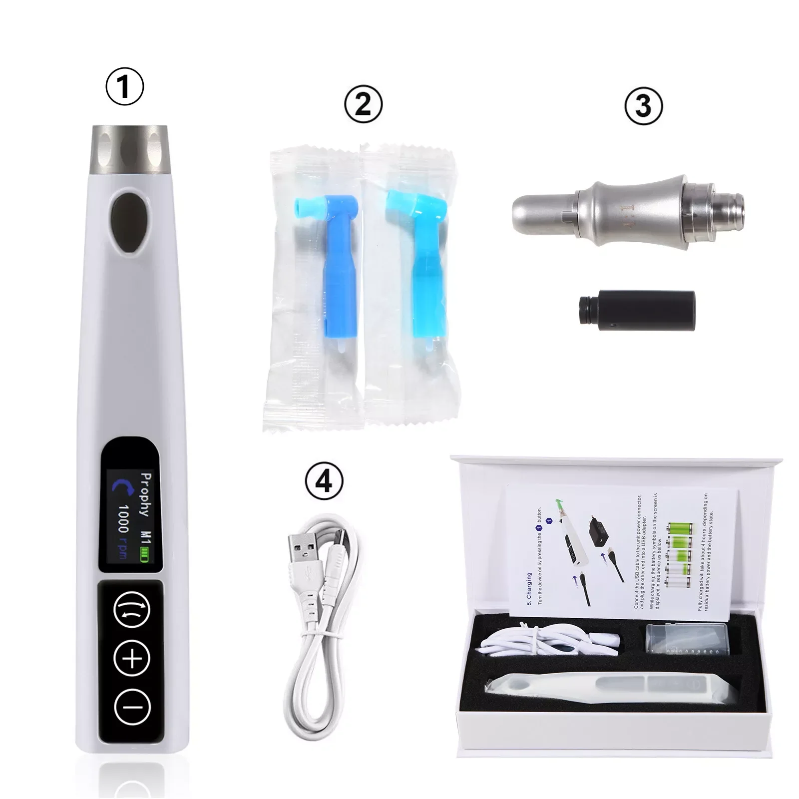 Dental Cordless Hygiene Prophy Handpiece 4:1 Nose Cone 360° Swivel /100pcs angles