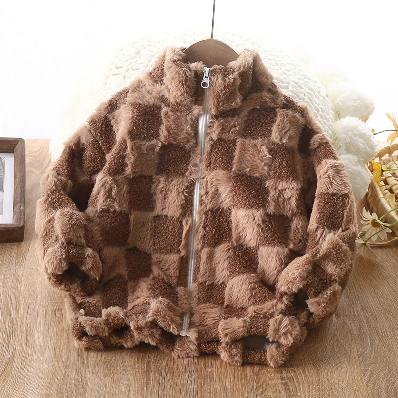 Thermische Fleece Jacke Jungen Winter Warme Faux Pelzmantel Mädchen Prinzessin Outwear Mode Plüsch Zipper Pullover Kinder Kleidung 2024 Neue