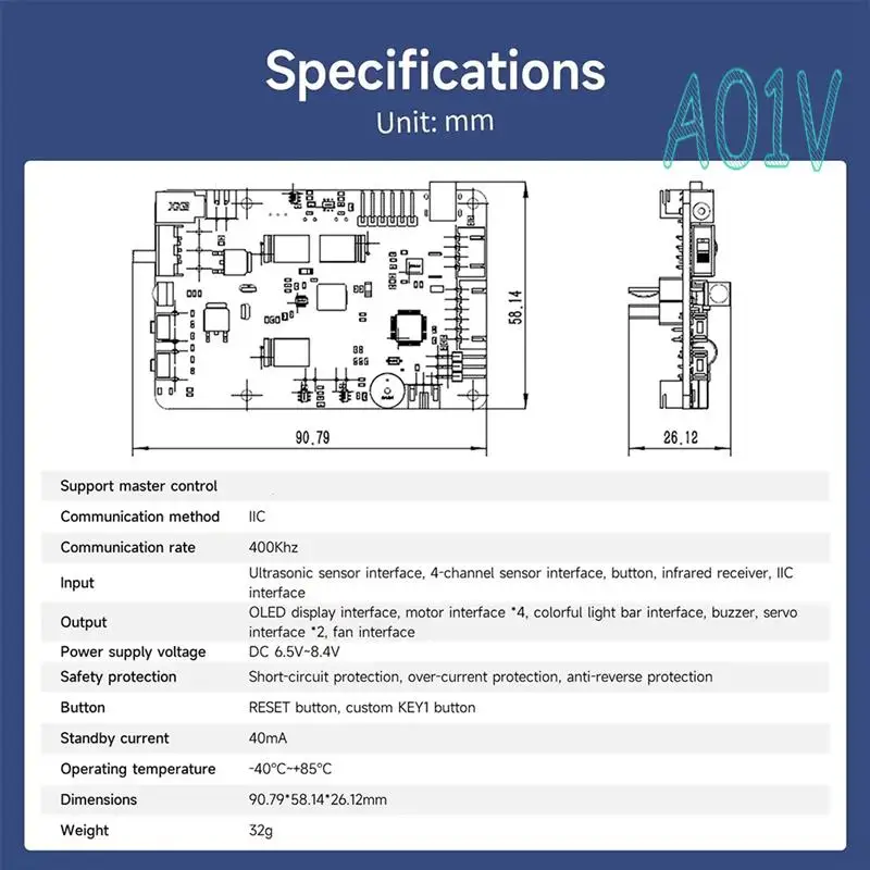 A01V-For Raspberry Pi 5 Robot Expansion Drive Board Kit With Sensor Servo Motor Drive Controller Four-Wheel Steering Motor