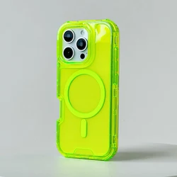Neon Color Transparent for MagSafe Case For iPhone 17 Pro 16pro max 15 14 13 12 Clear Wireless Charging 3 IN 1 Shockproof Cover