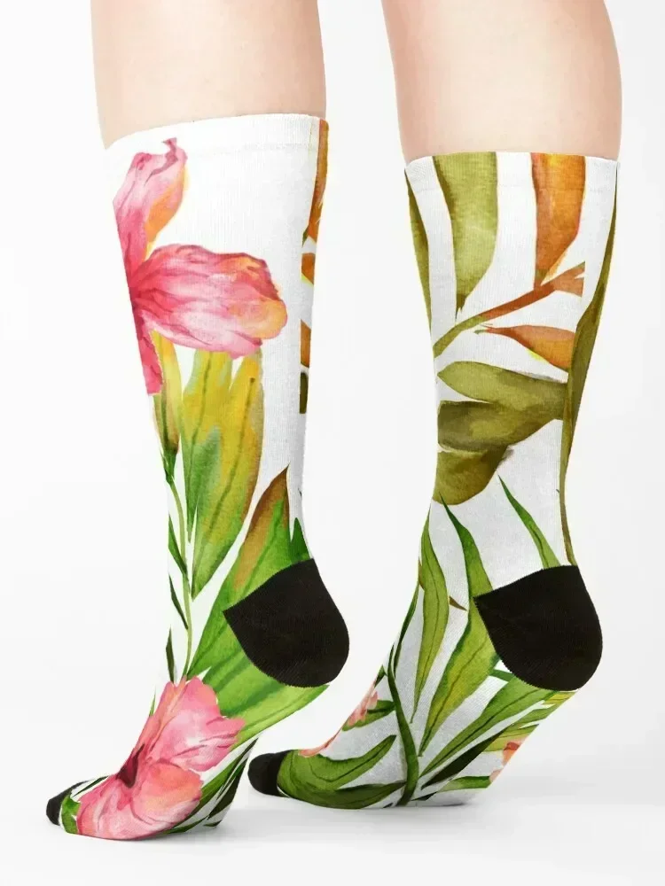 Aloha Tropical Hawaiian Floral Watercolor Socks gifts men cotton high quality moving stockings golf Boy Socks Women's