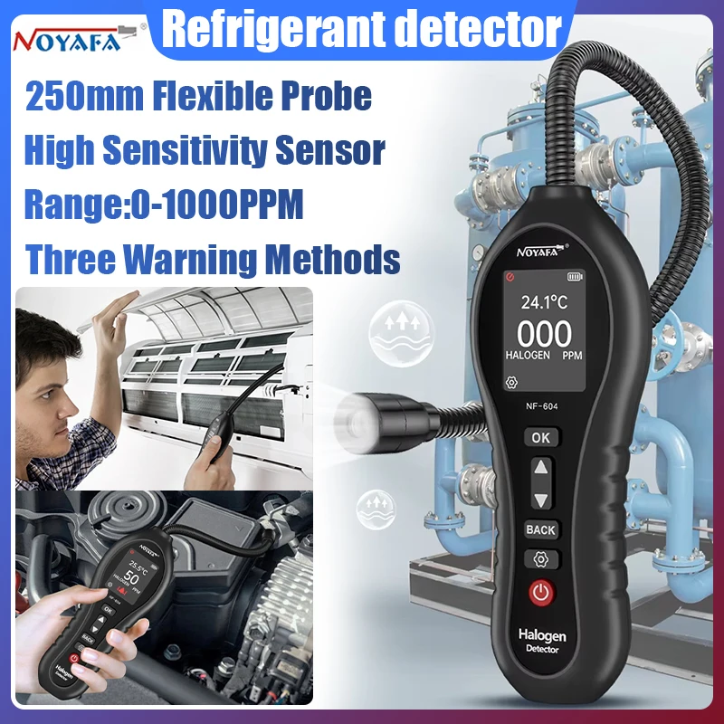 NOYAFA NF-604 Detector de fugas de refrigerante Detector de fugas halógeno pantalla LCD probador de fugas de freón CFCS HCFCS HFCS Detector de refrigerante