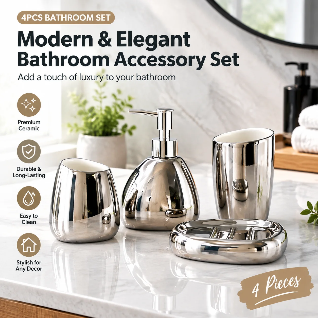Luxury Ceramic Bathroom Accessories Set 4/5Pcs Toothbrush Holder Tumbler Soap Dish Vanity Countertop Decor Ornaments