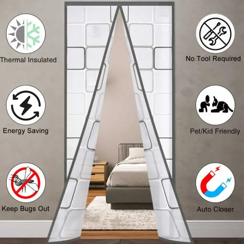 Thermal Insulated Door Curtains, Magnetic Self-sealing EVA Door Screens, Cold-proof Door Covers for Air-conditioned Rooms