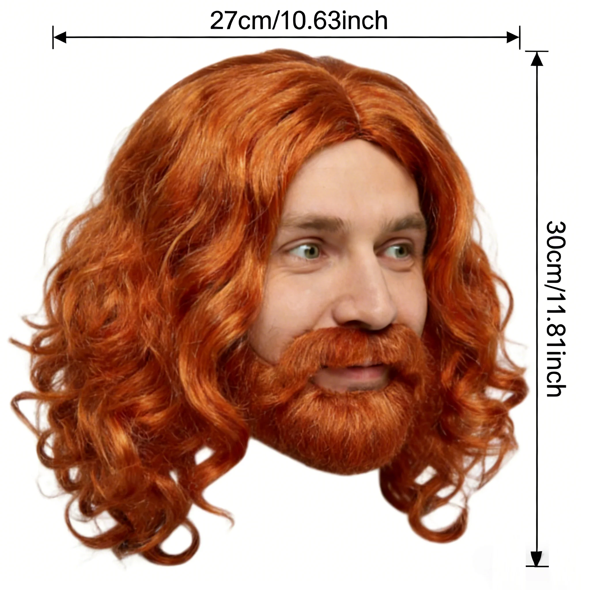Unisex Erwachsenen-Perücke in Braun mit Bart-Set Halloween Cosplay Kostüm-Requisite für Alle Jahreszeiten – Detail 2