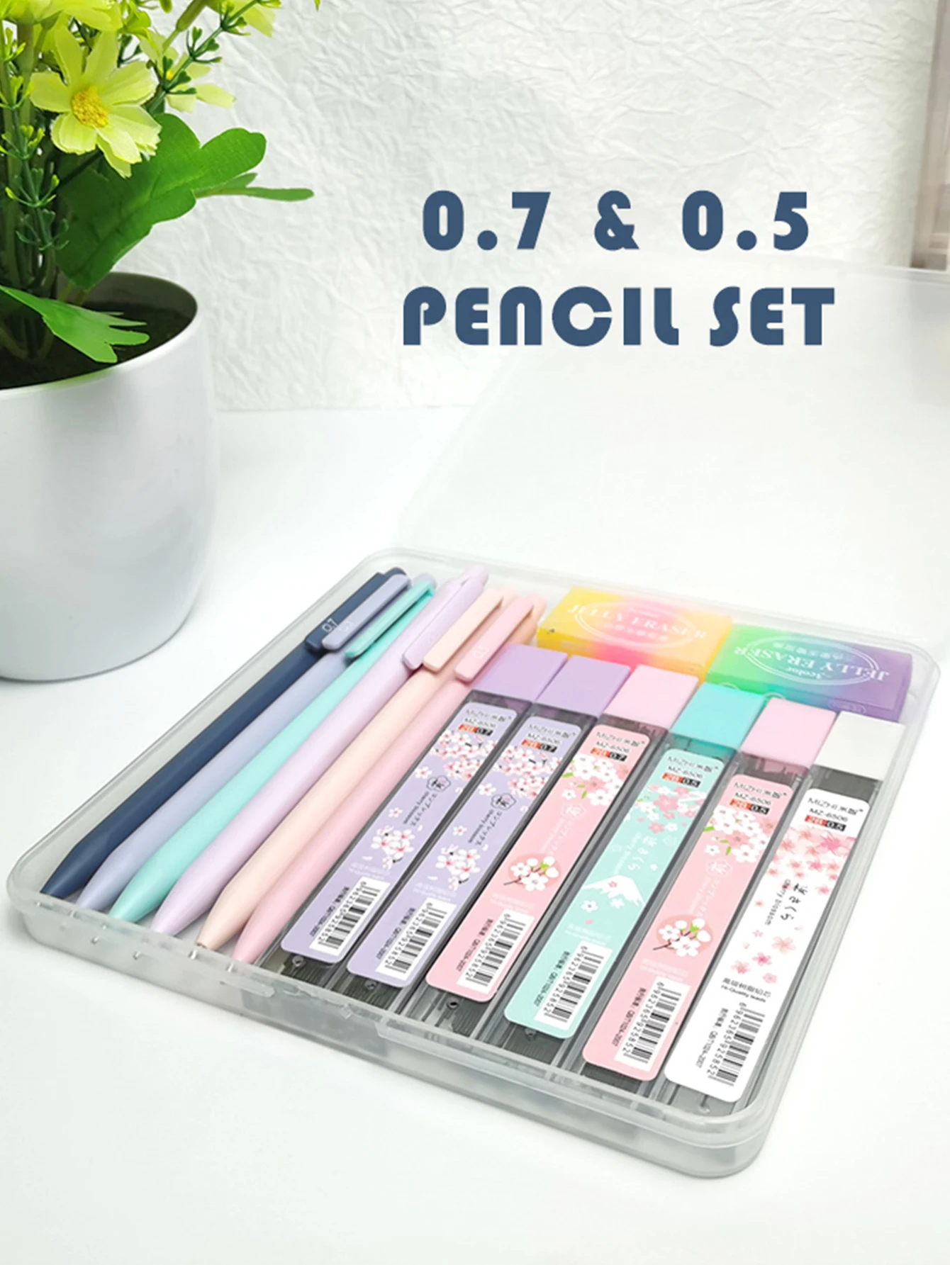 Niedliches pastellfarbenes Druckbleistift-Set, 0,5 mm und 0,7 mm, zwei Größen für präzises Schreiben, Kunstzeichnen, Skizzieren, Schulbedarf für Mädchen – Detail 2