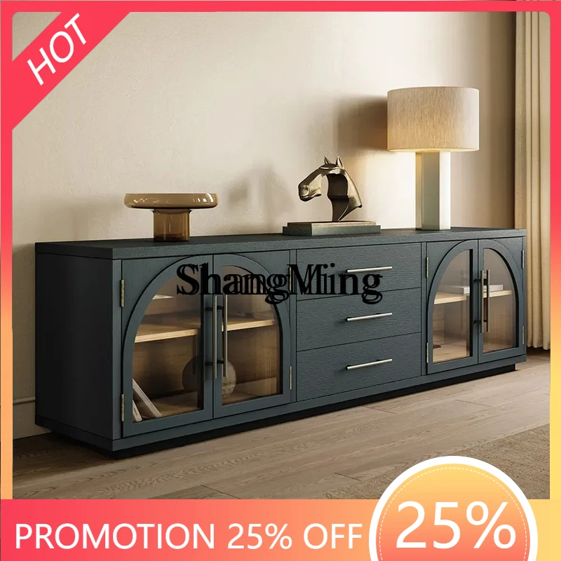 

FG good-looking retro solid wood TV cabinet medium antique arched small apartment floor light luxury storage side cabinet