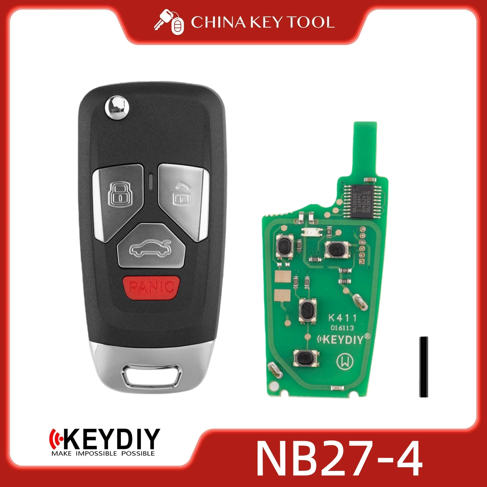 

Универсальный пульт-ключ KEYDIY KD NB27-4, 4 кнопки, в стиле Audi, совместимый, на замену