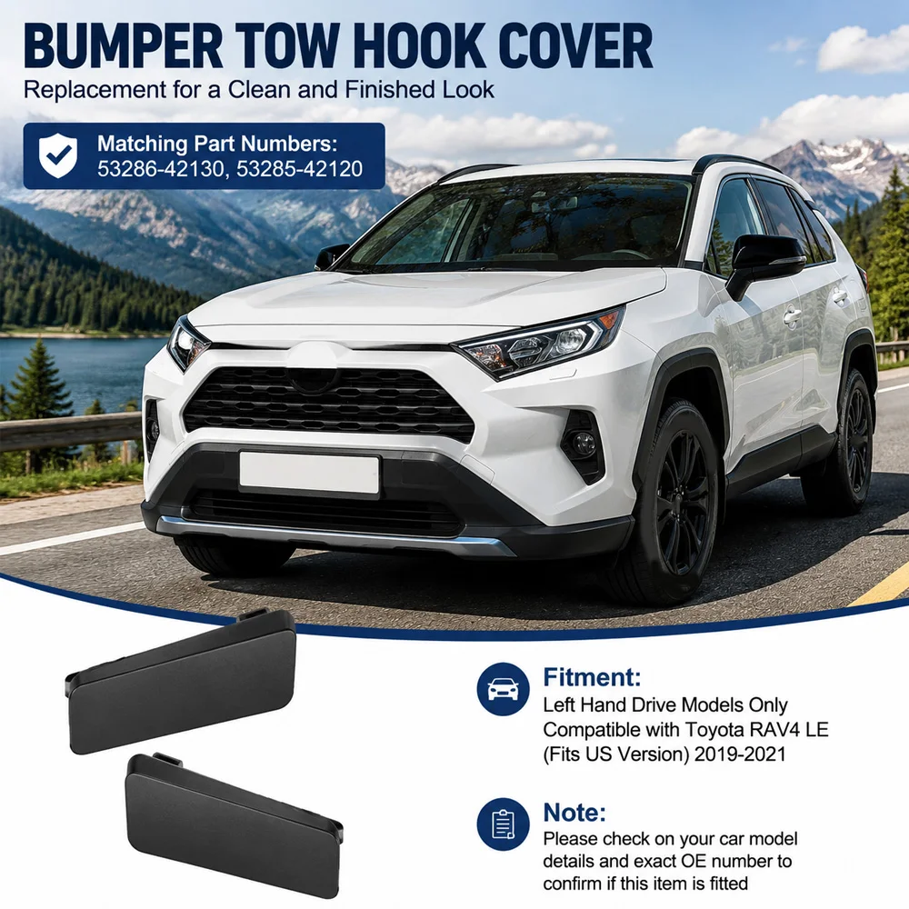 2pcs Front Bumper Tow Towing Eye Hook Cover Cap Primer Black for Toyota RAV4 LE 2019 2020 2021 US Version 53286-42130