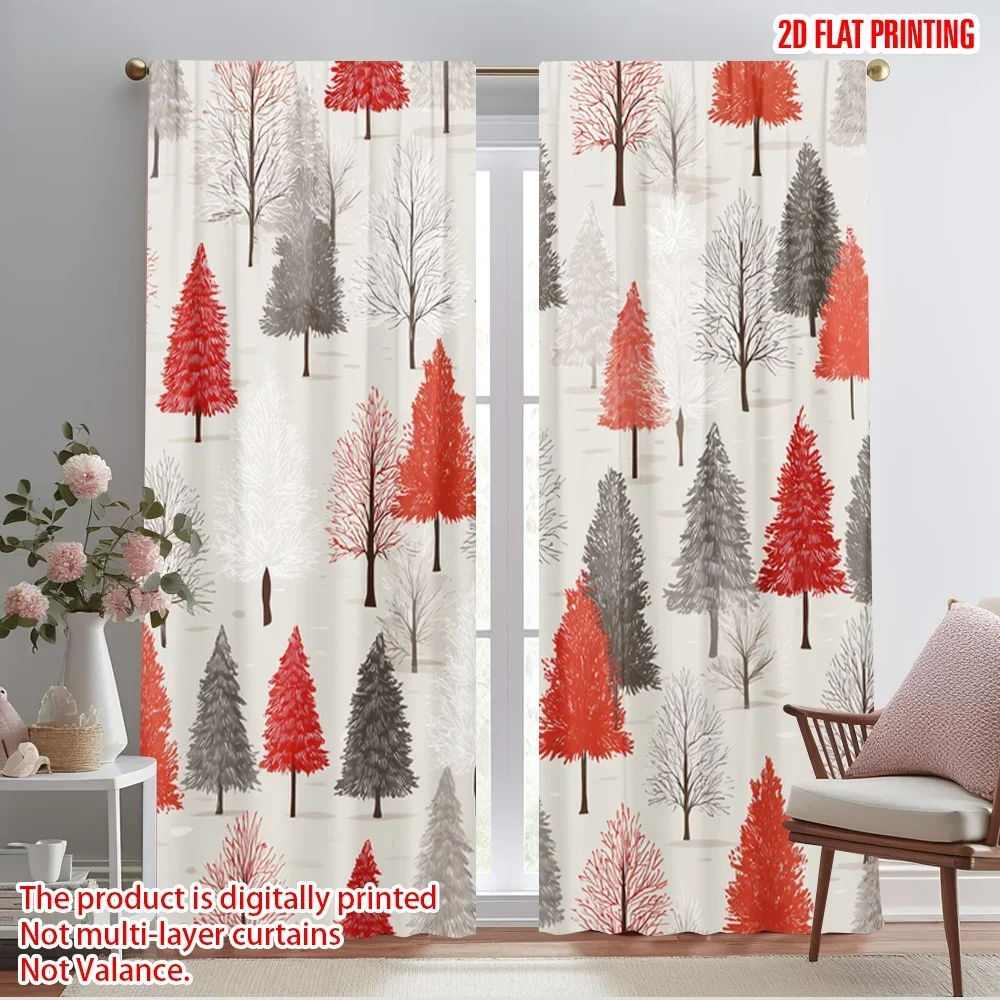 2pcs,2D plane printing Curtains&Window Treatment Christmas tree forest Versatile Polyester (without rod) Decorations Inside