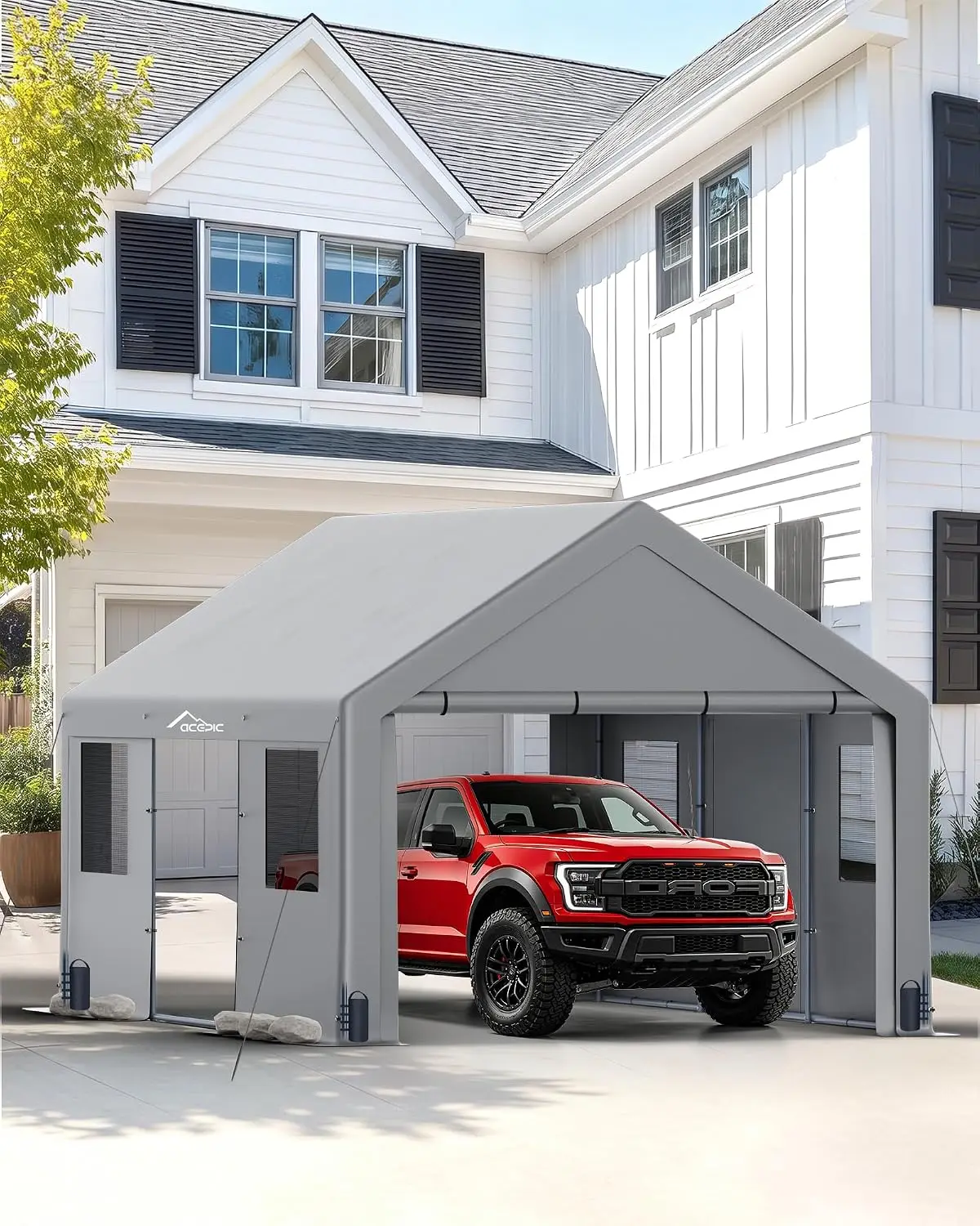 Upgraded 13x20 Heavy Duty Carport, Drive Through Portable Garage | Features Roll-up Windows & Doors UV Resistant, Customized