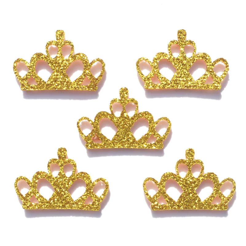 40Pcs Glitter Fabirc Padded Crown Appliques Glitter Gold Patches for Crafts Clothes DIY Hair Clips Decoration Accessories