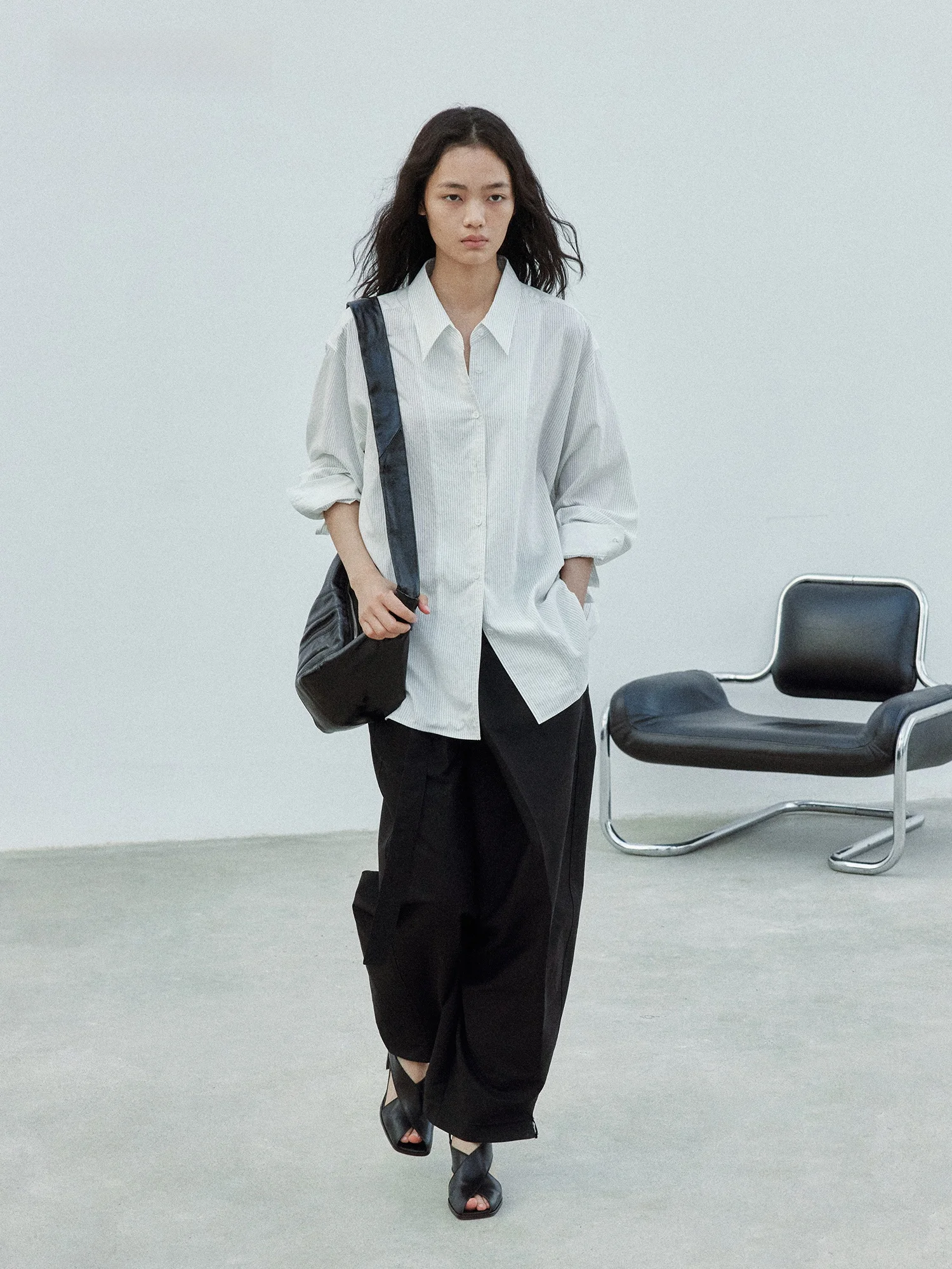 

Classic Casual Long Sve Copper Ammonia Fiber Striped irt Loose Fit Breathable Modal Nylon Rayon Blend Button up Coat