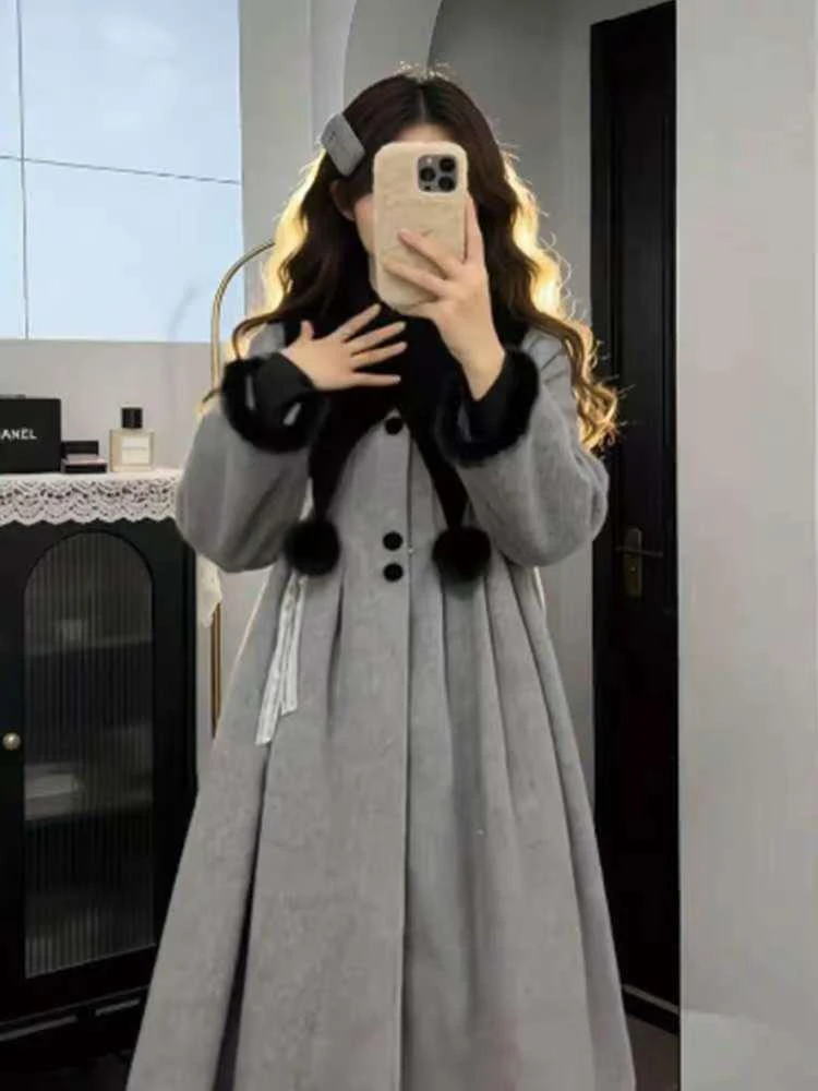 Ay-abrigo de lana para mujer, abrigo holgado de longitud media, Faion de invierno, bonito Sle, cálido, fibra de poliéster, largo, Color puro