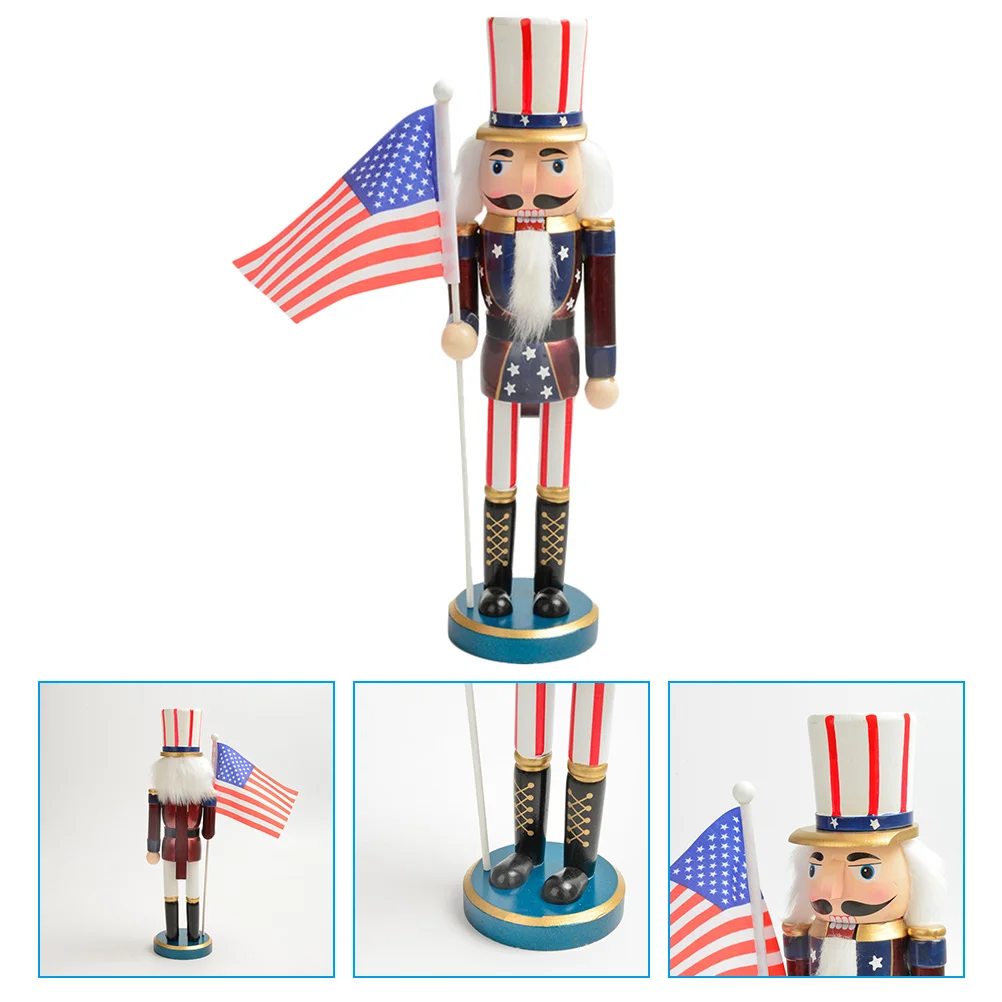 

Festive Wooden Nutcracker Soldier Statue American Flag Tabletop Centerpiece Christmas Holiday Decor Patriotic Theme