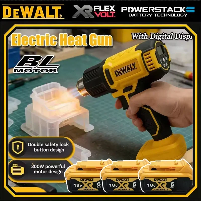 Dewalt Digitale Heißluftpistole mit Display, Kabellos, mit 3 Düsen, Industrielle Schrumpffolien-Heißluftpistole