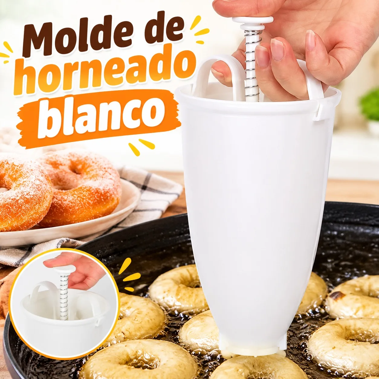 Moule distributeur de beignets Quttin, couleur blanche, machine manuelle pour beignets et Berliners, dimensions 18x10x10 cm, fabriqué en PP et en acier inoxydable SS201 pour une pâtisserie créative à la maison