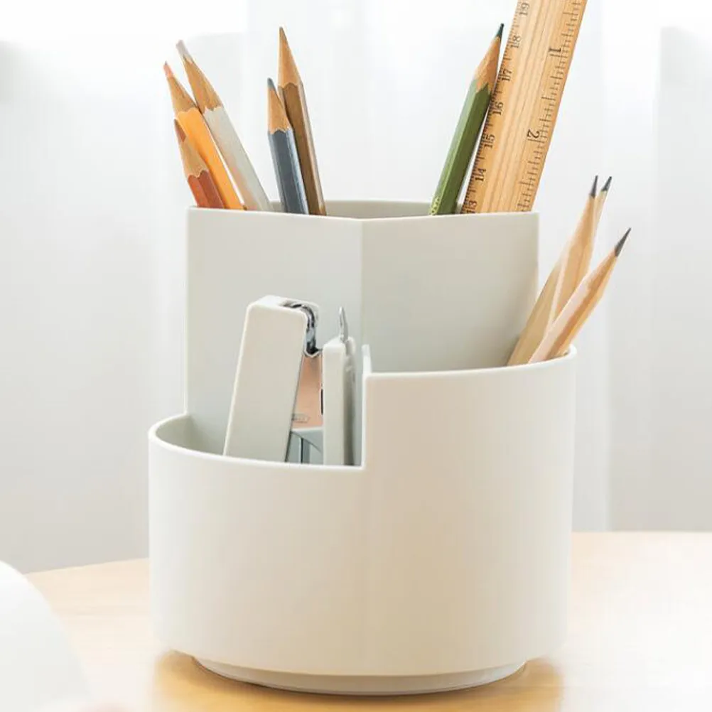 3-Section Rotating Desktop Pen Holder Makeup Container Organizer for Brushes Lipstick Nail Polish Small Items Home