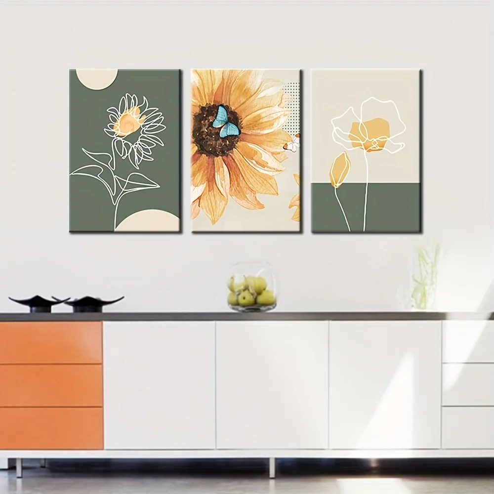 

3pcs/set Unframed Abstract Sunflower Plant Wall Art Painting Canvas Poster Home Decor Print For Living Room Office Waterproof