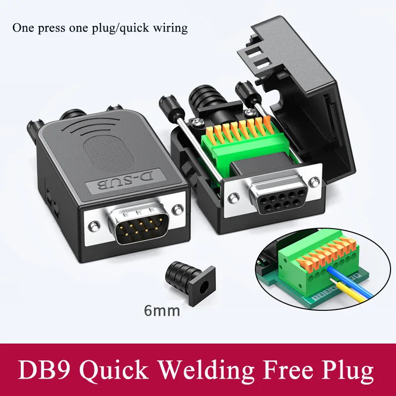 DB9 Quick Plug Welding Free Connnector 9Pin RS232 Serial Port Head Male/female Plug 485 Soldering Free D-SUB 9P Wiring Terminal
