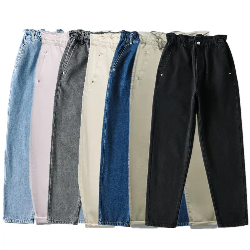 

Loose Workwear Sle Paper Bag Waist Jeans High Waist Zipper Fly Summer New Women's Jeans Casual Comfortable Long Trousers