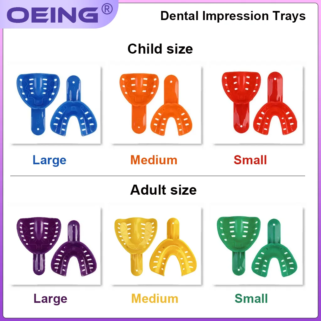 OEING 12Pcs Dental Impression Trays Adult Child Dentist Impression Disposable Plastic Teeth Holder Dentistry Accessory Tools