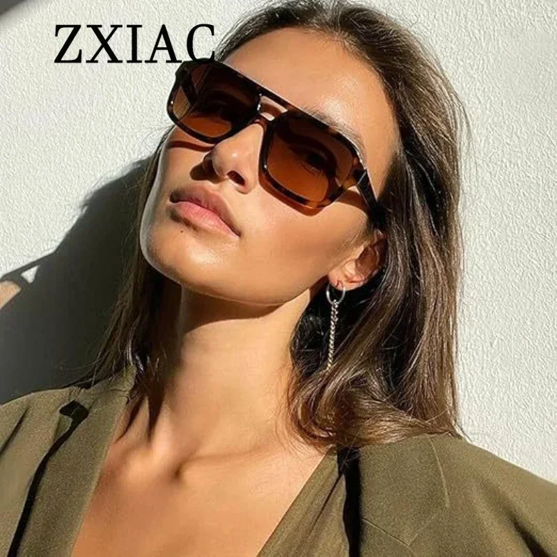 ZXIAC Vintage Luxury Designer Arrival Tortoiseshell Square Brand Sunglasses Women Casual Pilot High Quality Sun Glasses for Men