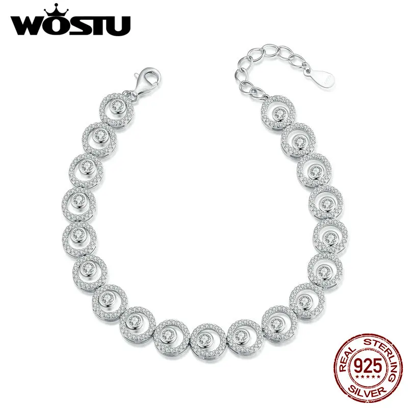 WOSTU 925 Sterling Silver Classic Sparkling Bracelet Original Fine Jewelry for Women Wedding Luxurious Gift Russian Style