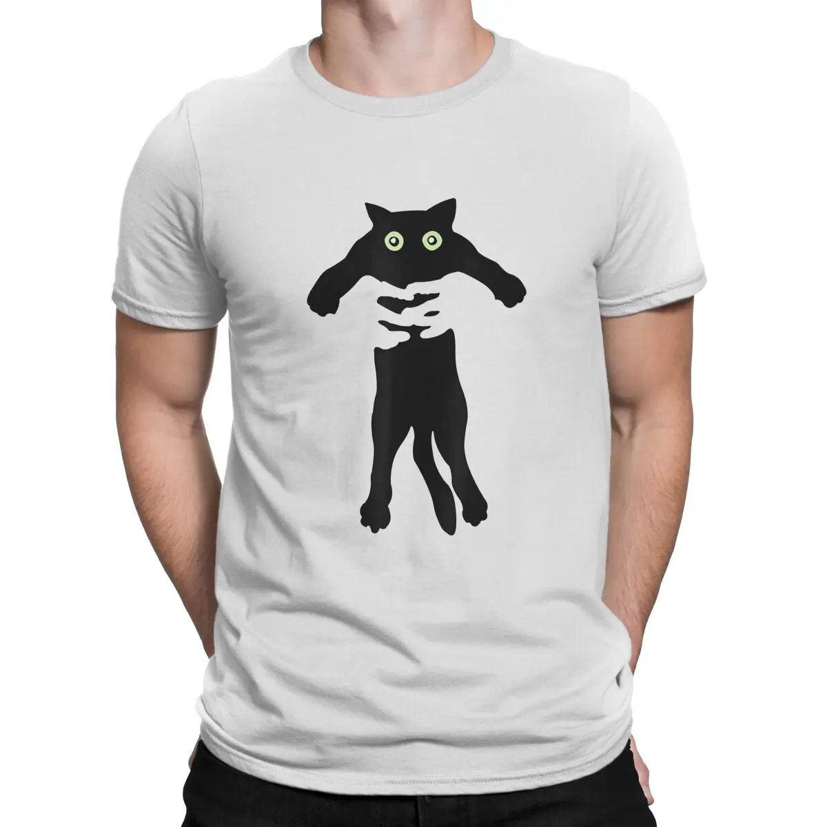 Being Lifted Up Casual Polyester TShirt Black Cat Creative Streetwear Casual T Shirt Male Tee