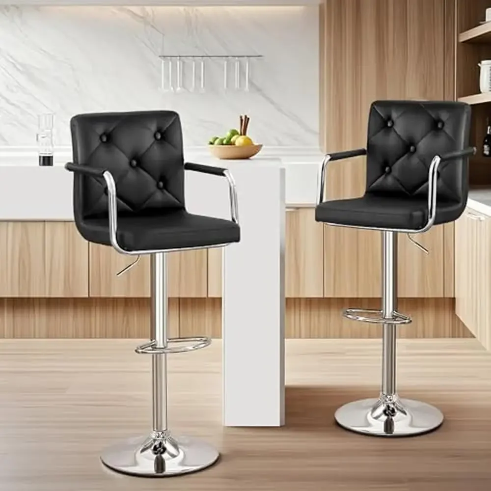 Adjustable Swivel Barstools Set of 2 Modern Kitchen Counter Height Stools with Back and Foot Rest