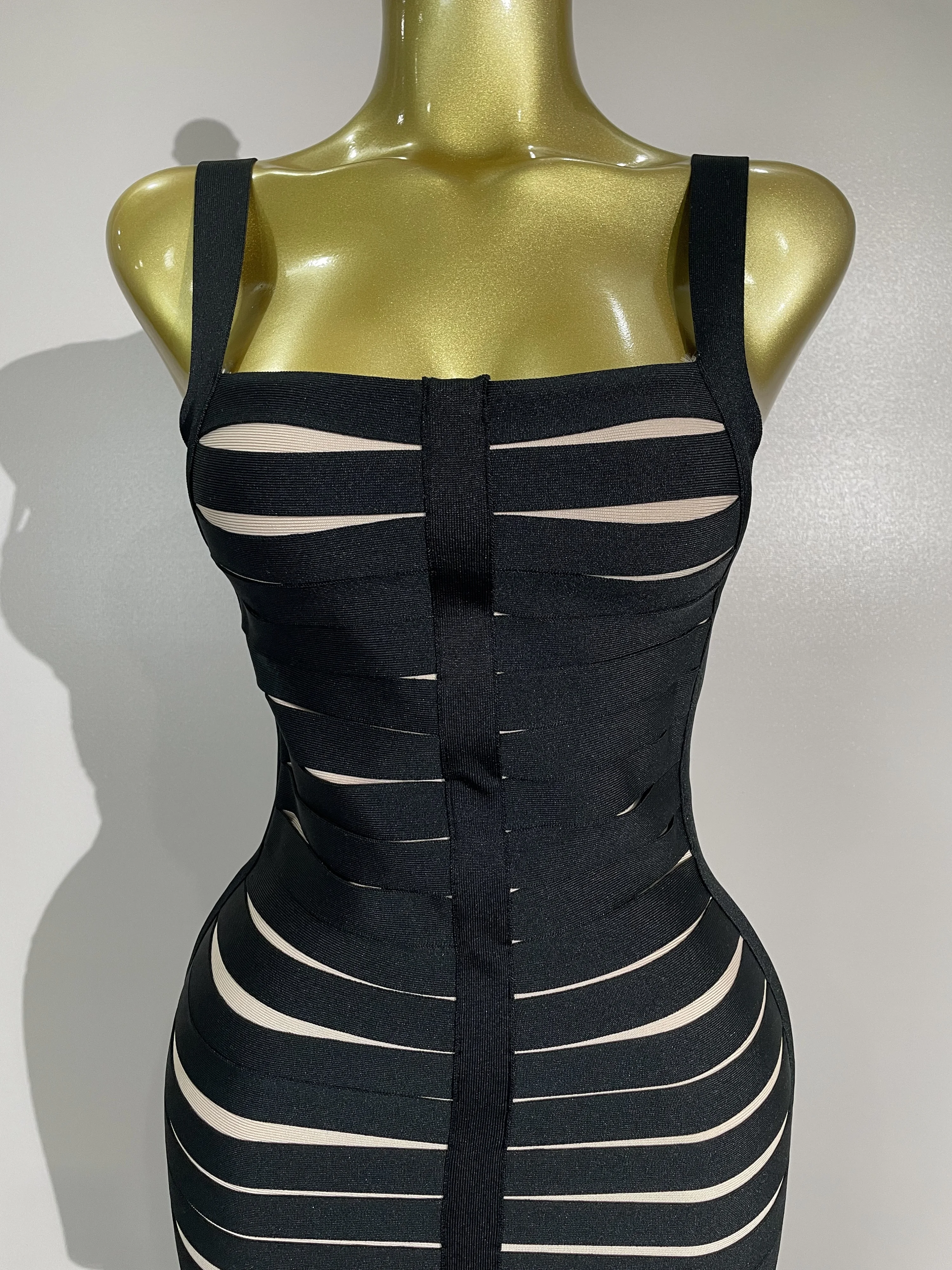 Alta qualidade preto halter quadrado pescoço borla bandage vestido elegante feminino festa de noite baile de aniversário moda clube cocktail vestido