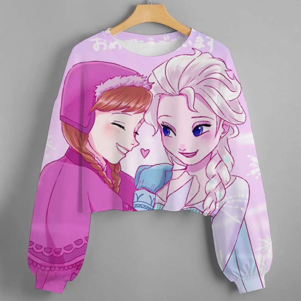

Модная женская толстовка с персонализированным принтом принцессы Диснея Эльзы, ультра короткий топ с длинными рукавами, новинка осени для детей