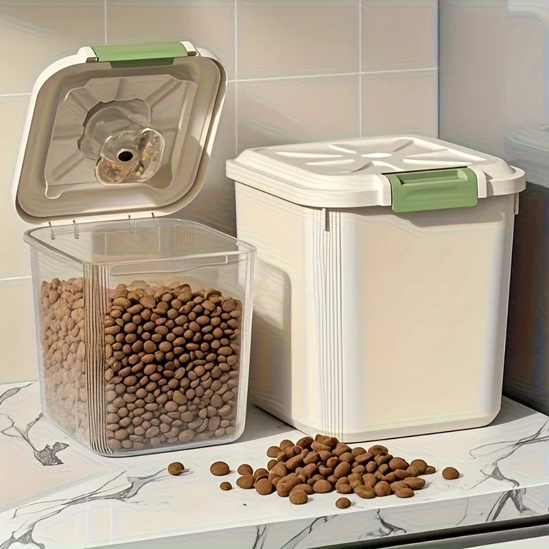 Contenitore sigillato per alimenti per animali domestici con ruote e cucchiaio, scatola trasparente per alimenti per cani, gatti e uccelli, 2 misure disponibili