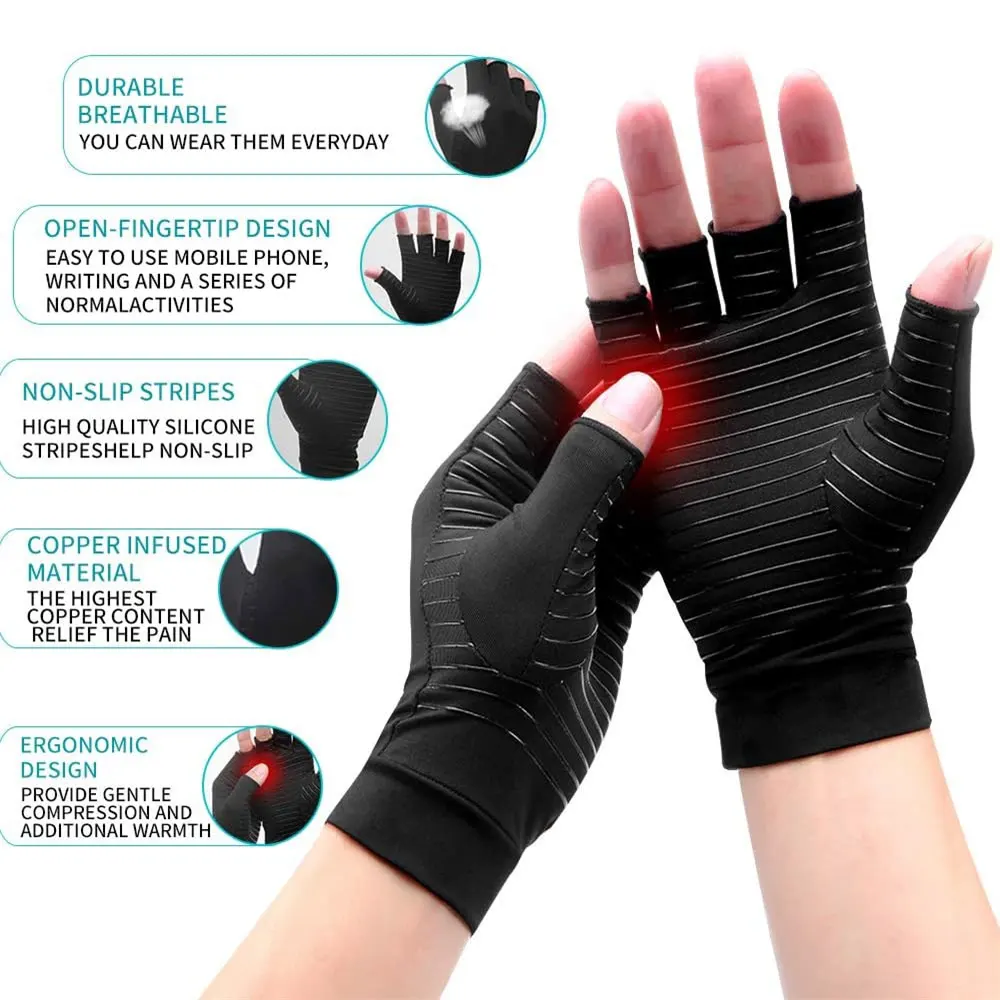 Copper Arthritis Compression Gloves Rheumatoid Arthritis Pain Relief Swelling Fingerless Glove for Computer Typing Joint Support