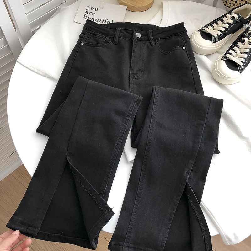 Women Jeans Spring Summer Korean Style High Waist Boot Cut Pants Fashion Female All-Match Split Flared Jeans