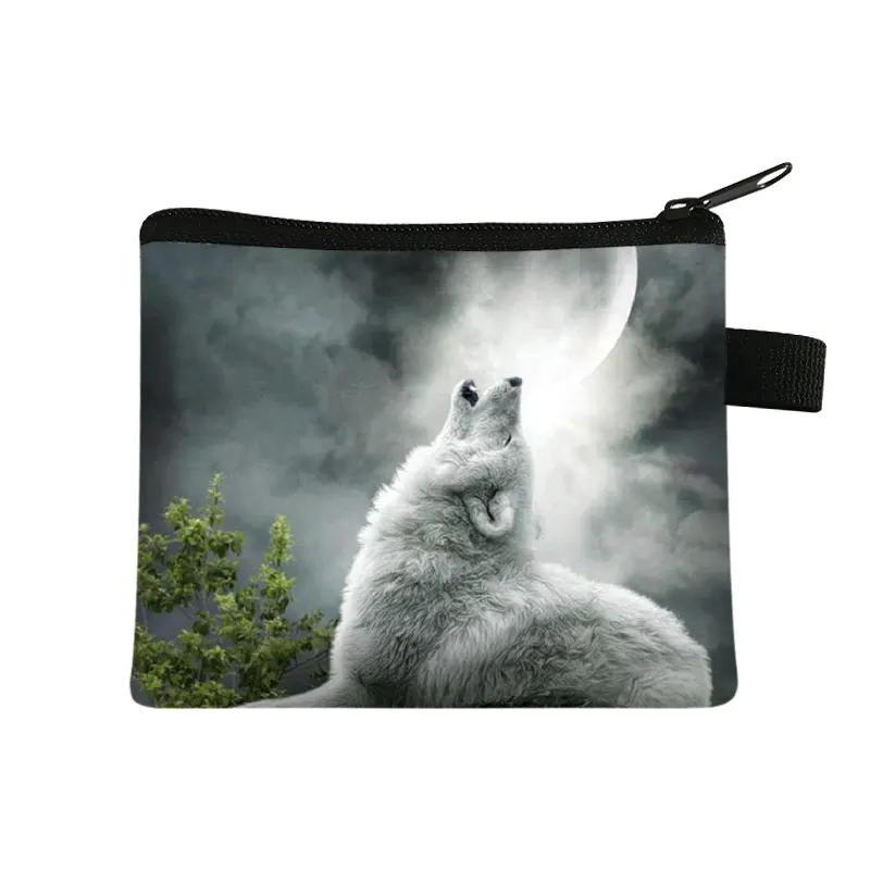 Cool Wild Wolf Mini Bag Coin Purse Wolf Animal Print Little Key Pouch Money Bag Pocket Pouch Women Zipper Key Case Holder Wallet